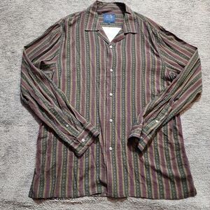 John Lennon English Laundry XL Cotton Collared Button Up Striped Preppy Green